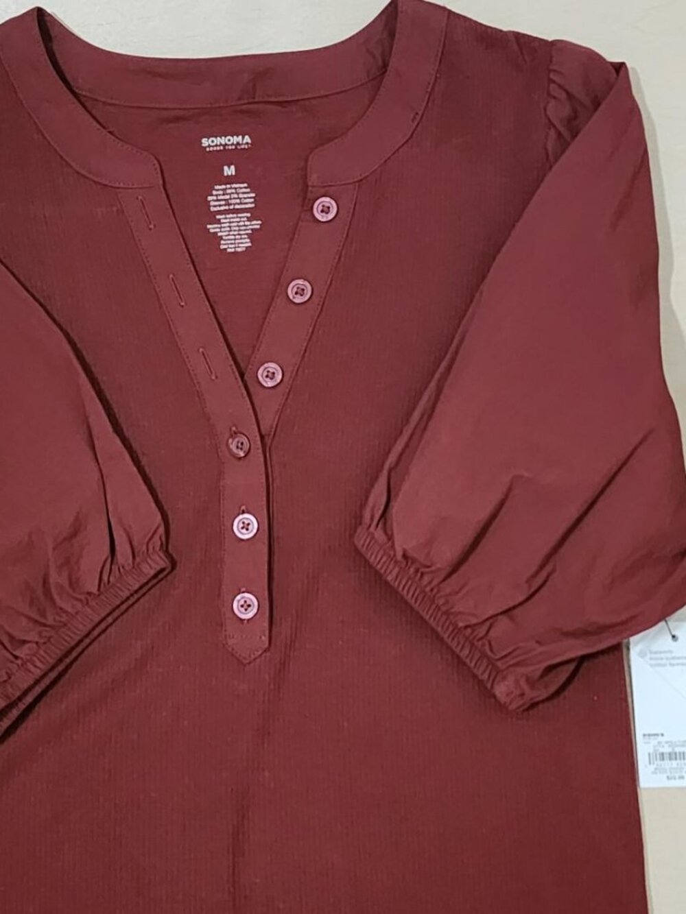 Sonoma Women's Burgundy Button-Front Tunic Top